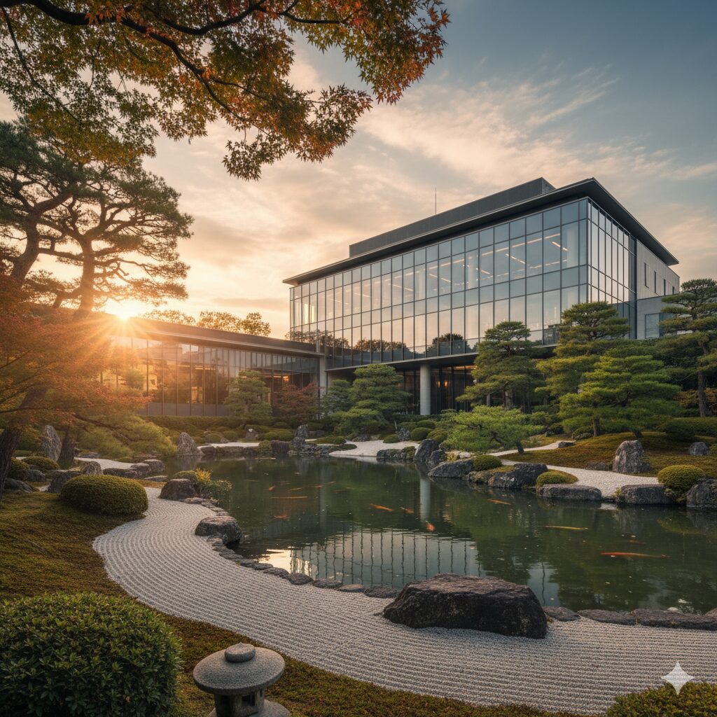 京都の伝統的な庭園と融合したモダンな任天堂本社ビル