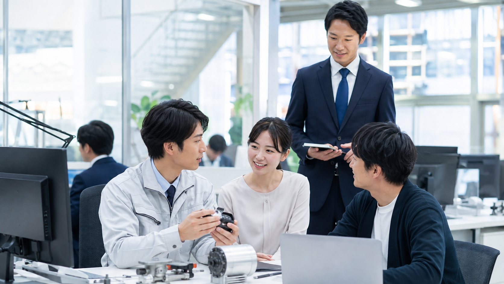 京セラへの就職・転職をイメージした日本人技術者と社員の職場風景