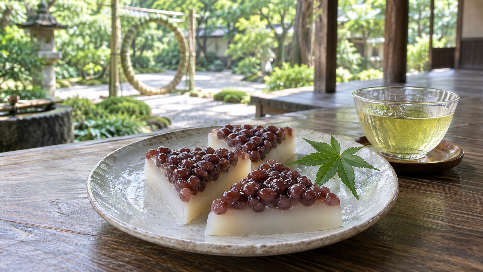 夏越の祓に京都で食べられる小豆をのせた三角形の水無月
