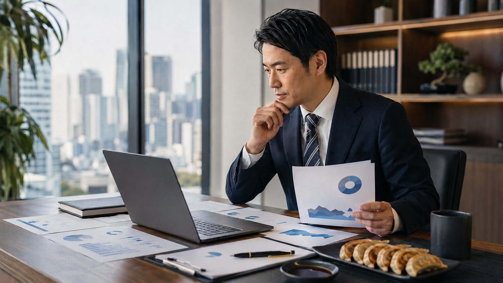王将フードサービスの株価や業績を分析する投資家のイメージ