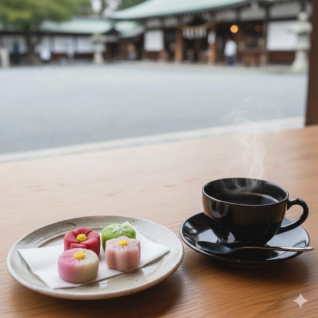 繊細な冬の和菓子と深煎りコーヒーのペアリング。