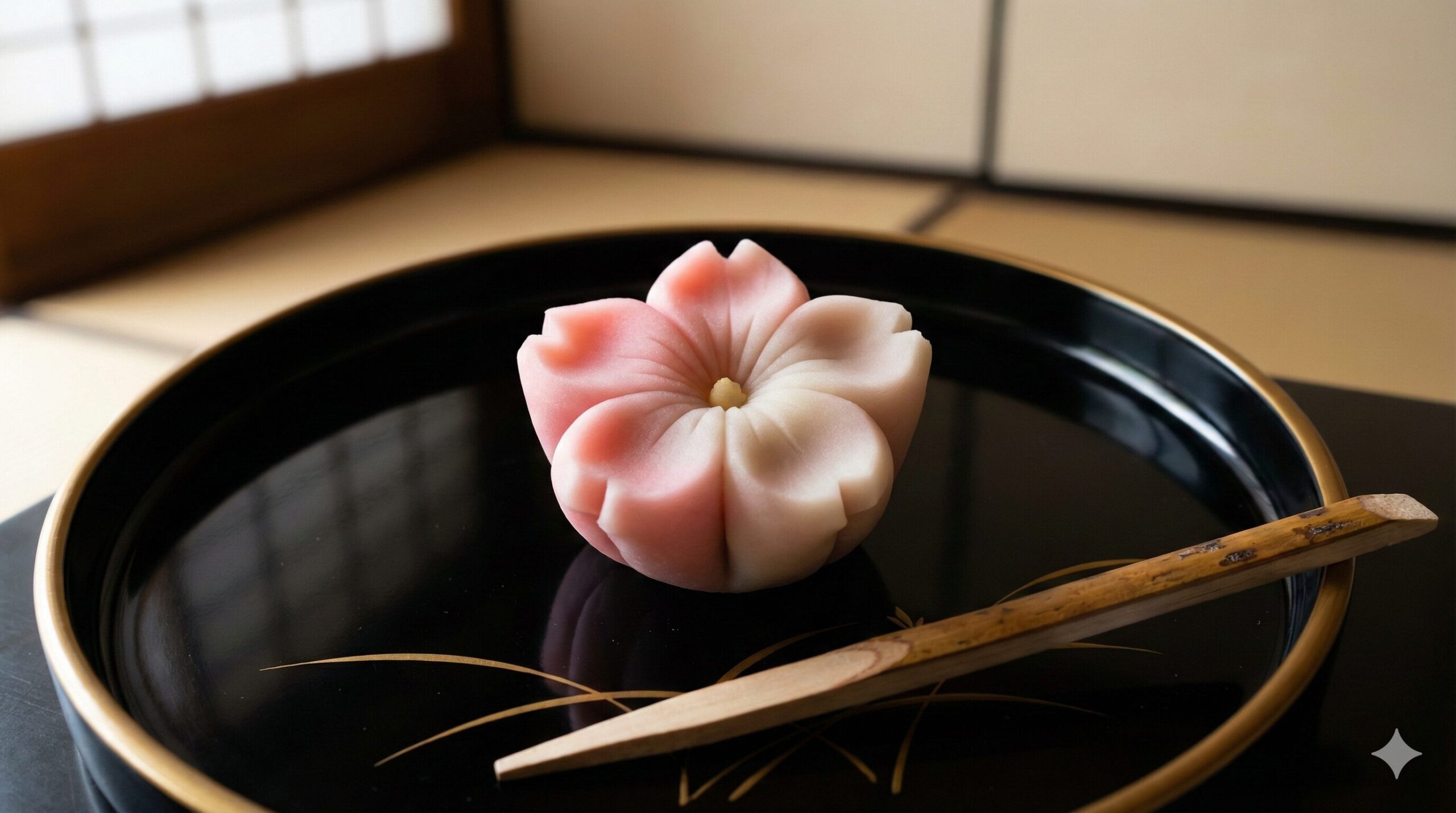 季節の情景を写し取った芸術的な上生菓子（練り切り）。職人技が光る繊細な造形と色彩。