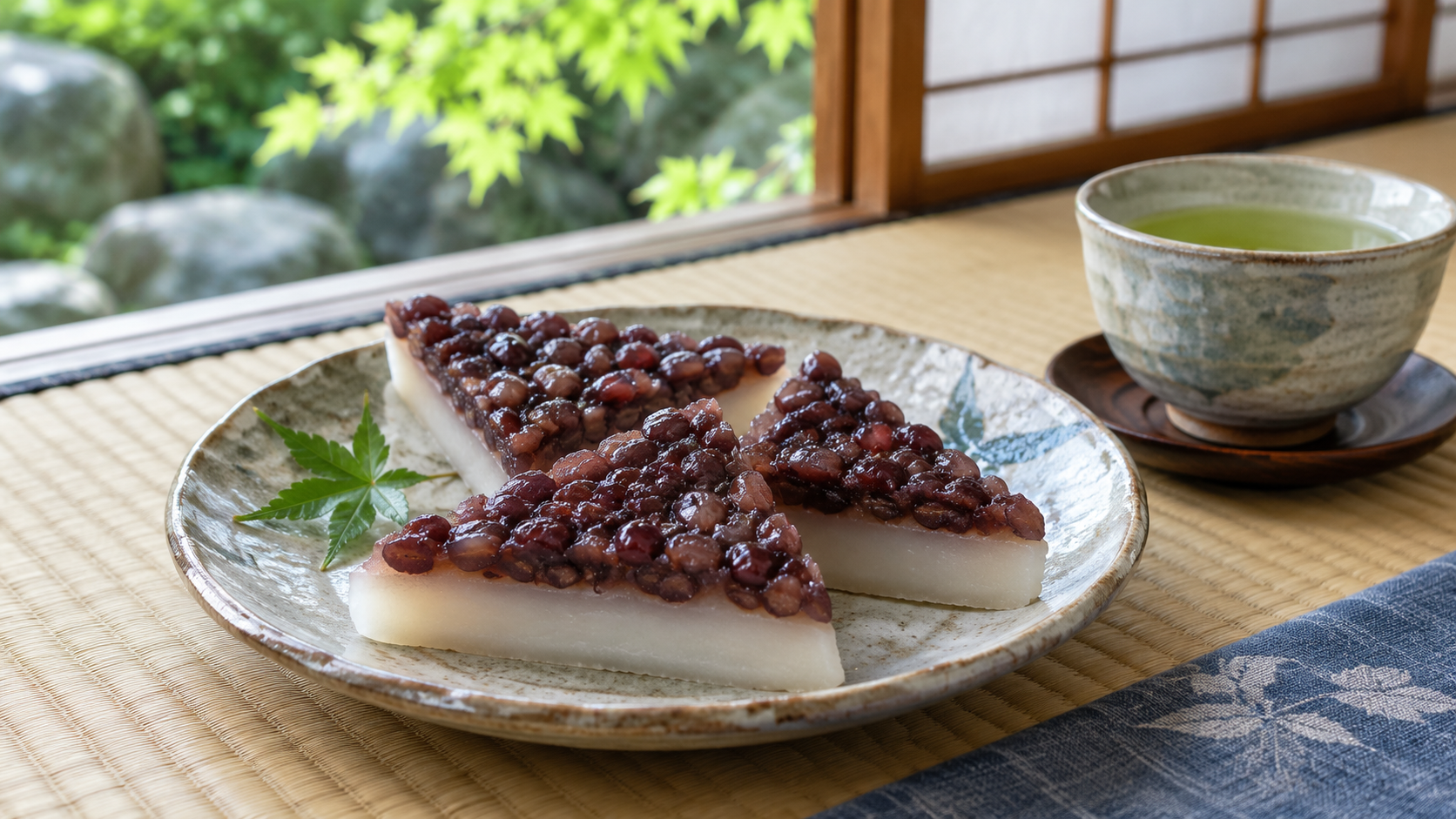 京都の夏越の祓で食べる小豆をのせた三角形の水無月