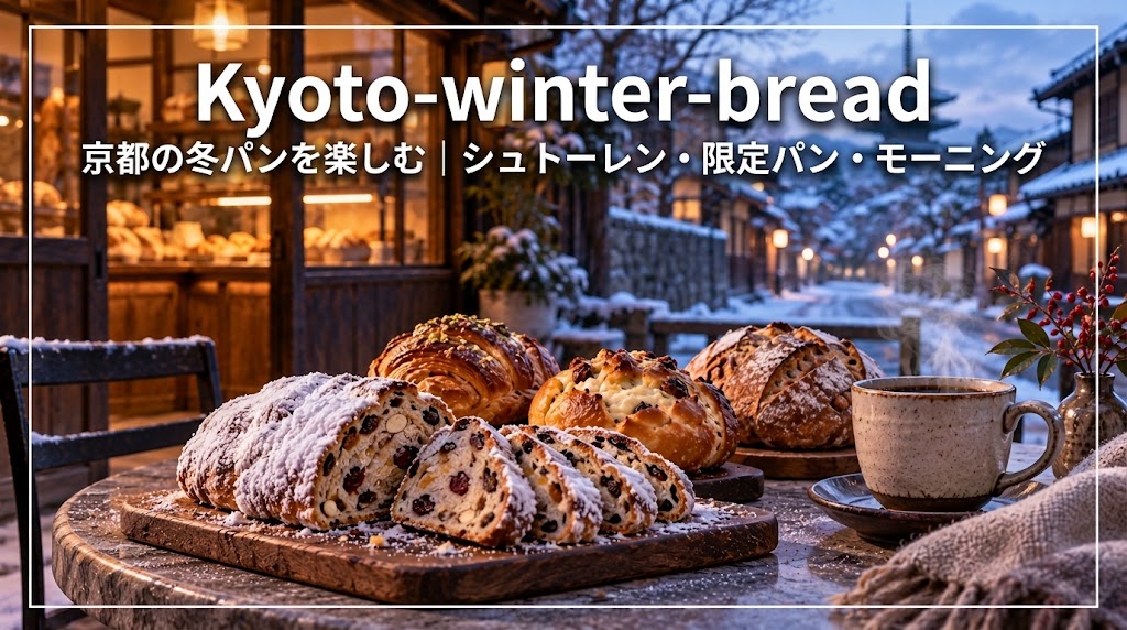 雪の京都でシュトーレンと冬のパンを楽しむ風景