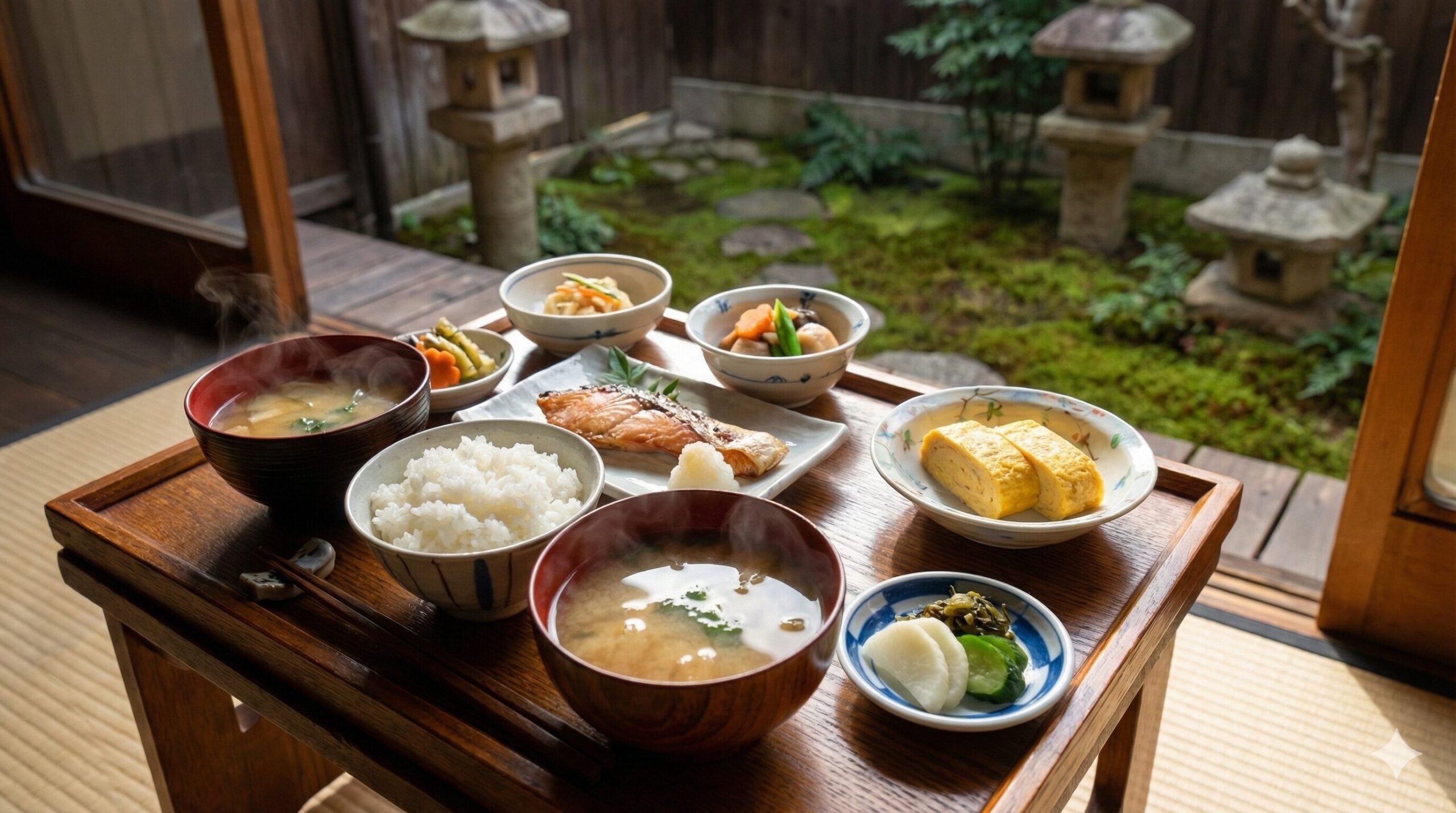 町家の静かな朝に楽しむ、五感を満たす京都の伝統的なおばんざいの朝食