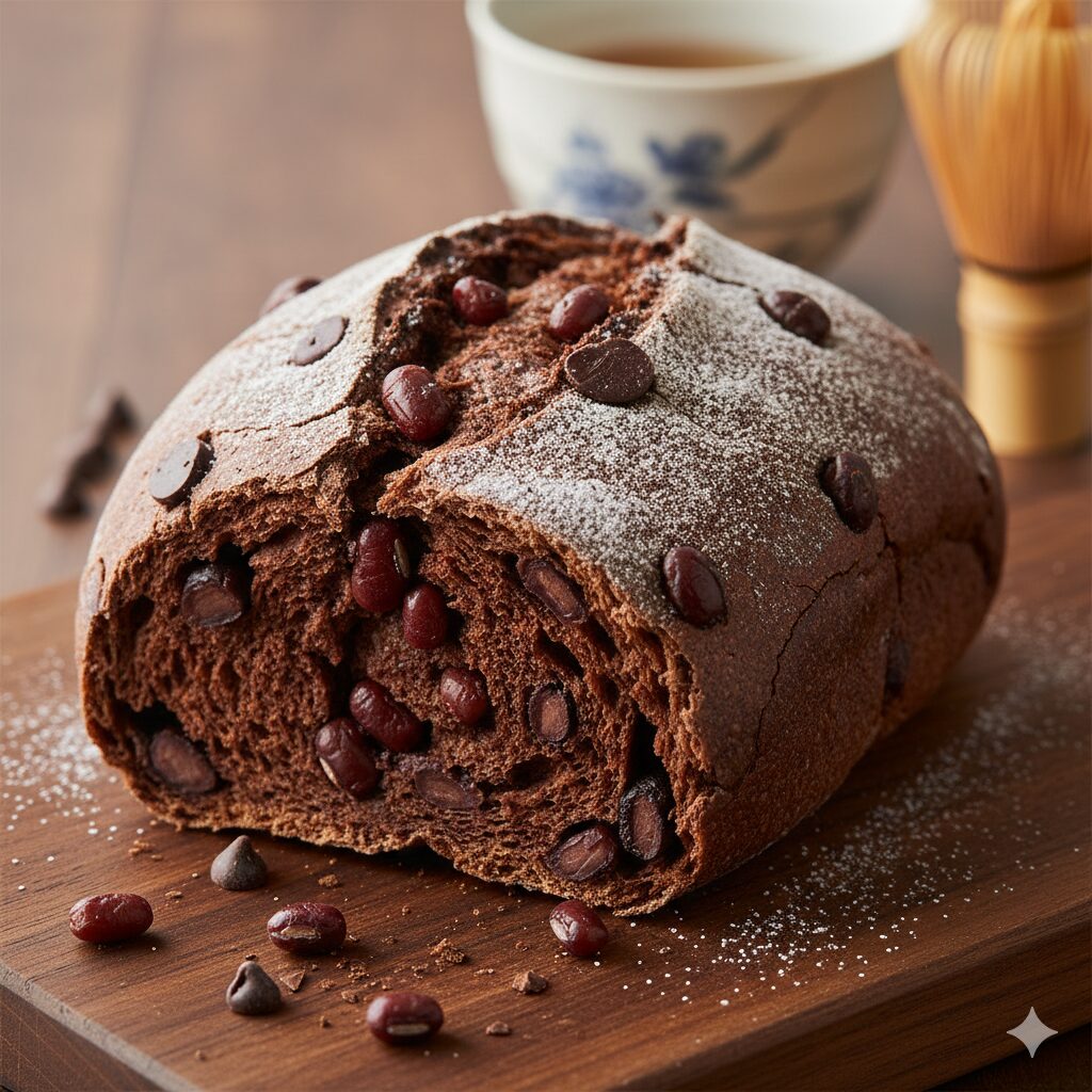 ハードな生地に大納言小豆とチョコチップを練り込んだ「京生ちぎりパン」のような、和洋折衷の濃厚なショコラパン。