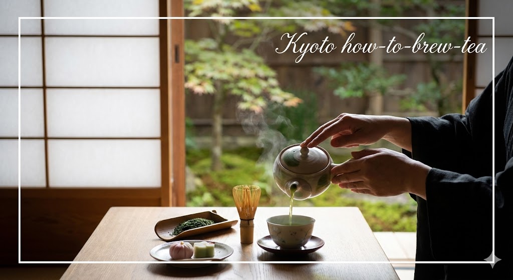 京都の和室でお茶を淹れる様子。五感で味わう日本茶の究極の淹れ方（Kyoto how-to-brew-tea）