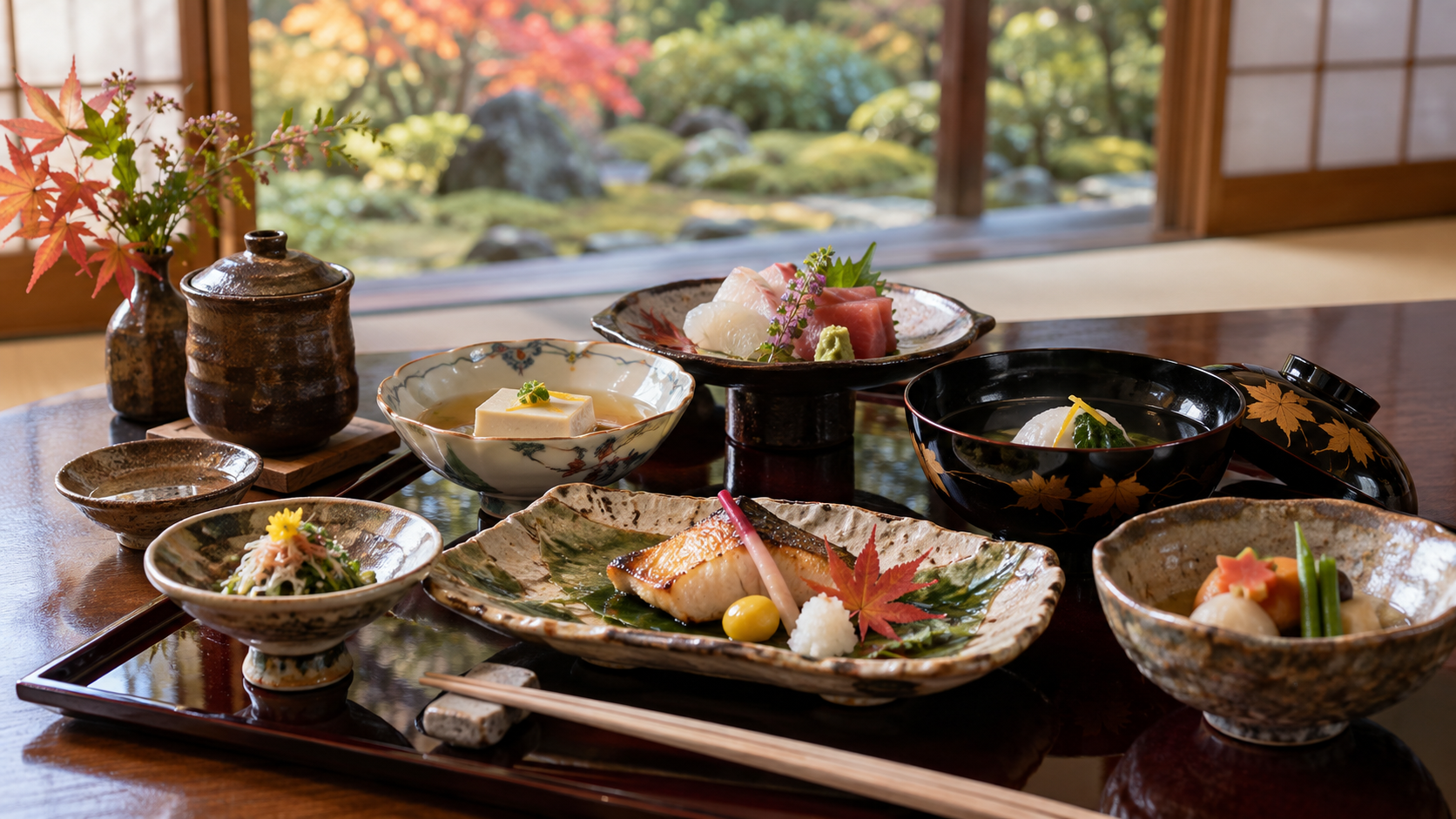 京都の庭園を眺めながら味わう季節の京料理