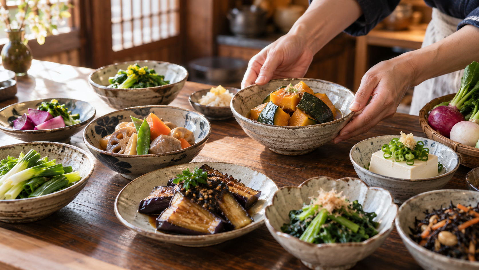 京都の町家の食卓に並ぶ京野菜を使ったおばんざい