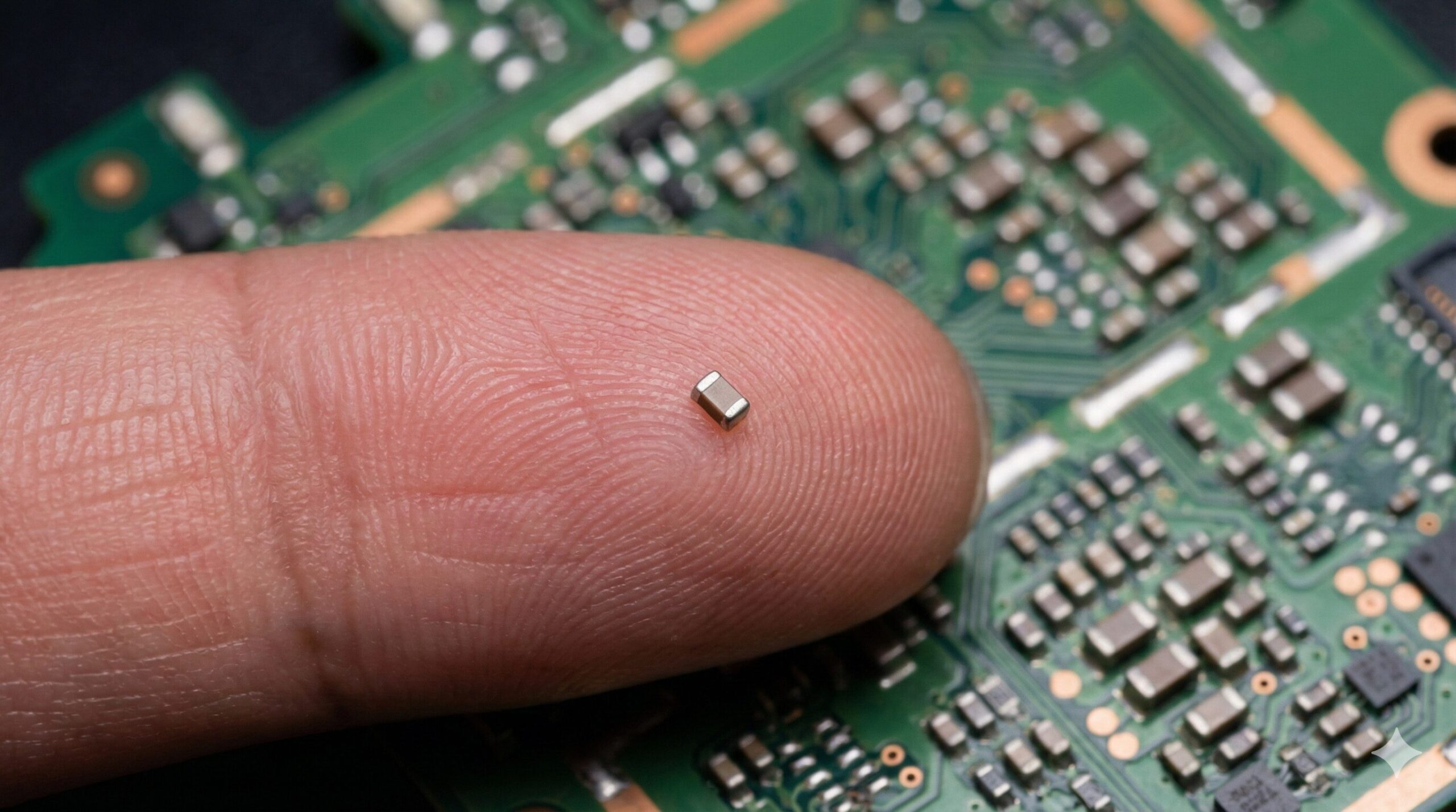 村田製作所の主力製品MLCC(積層セラミックコンデンサ)のイメージ。世界シェアと高利益率を支える微細加工技術を示す