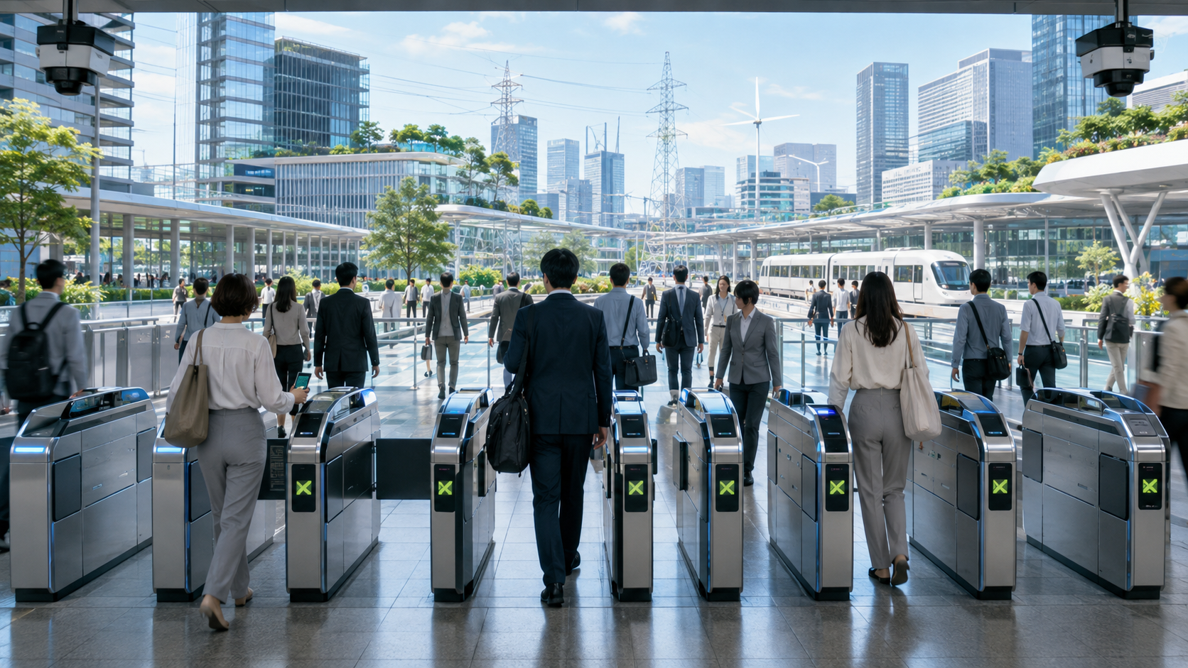 自動改札機と鉄道駅で社会課題を解決するオムロンの社会オートメーションのイメージ