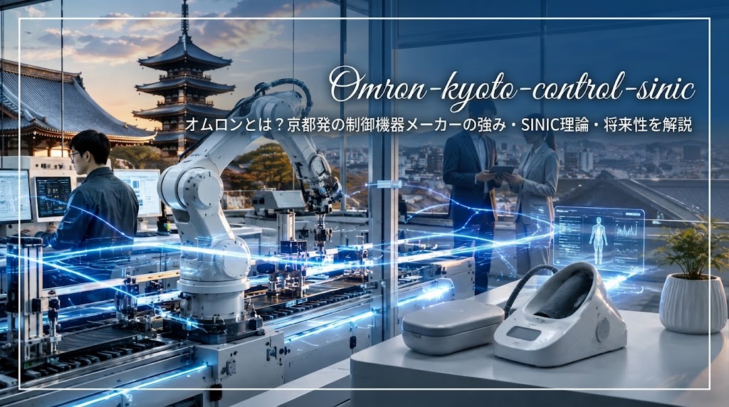 京都発のオムロンを象徴する工場自動化・ヘルスケア・先端技術のイメージ