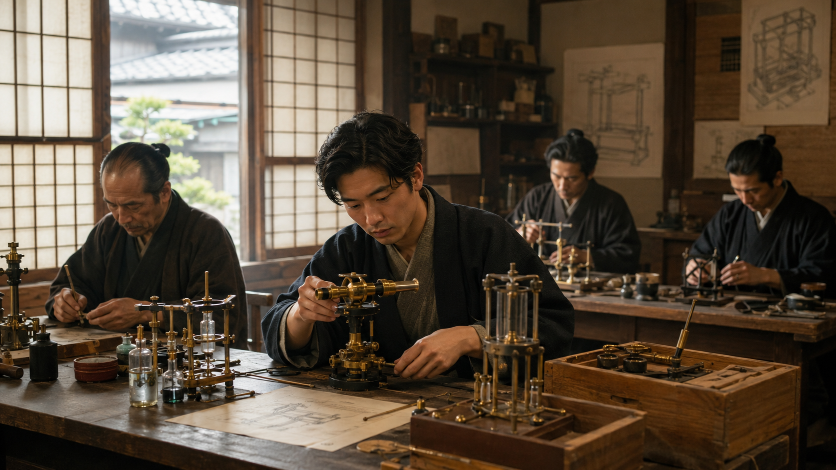 明治時代の京都で理化学器械を製作する島津製作所創業期をイメージした工房