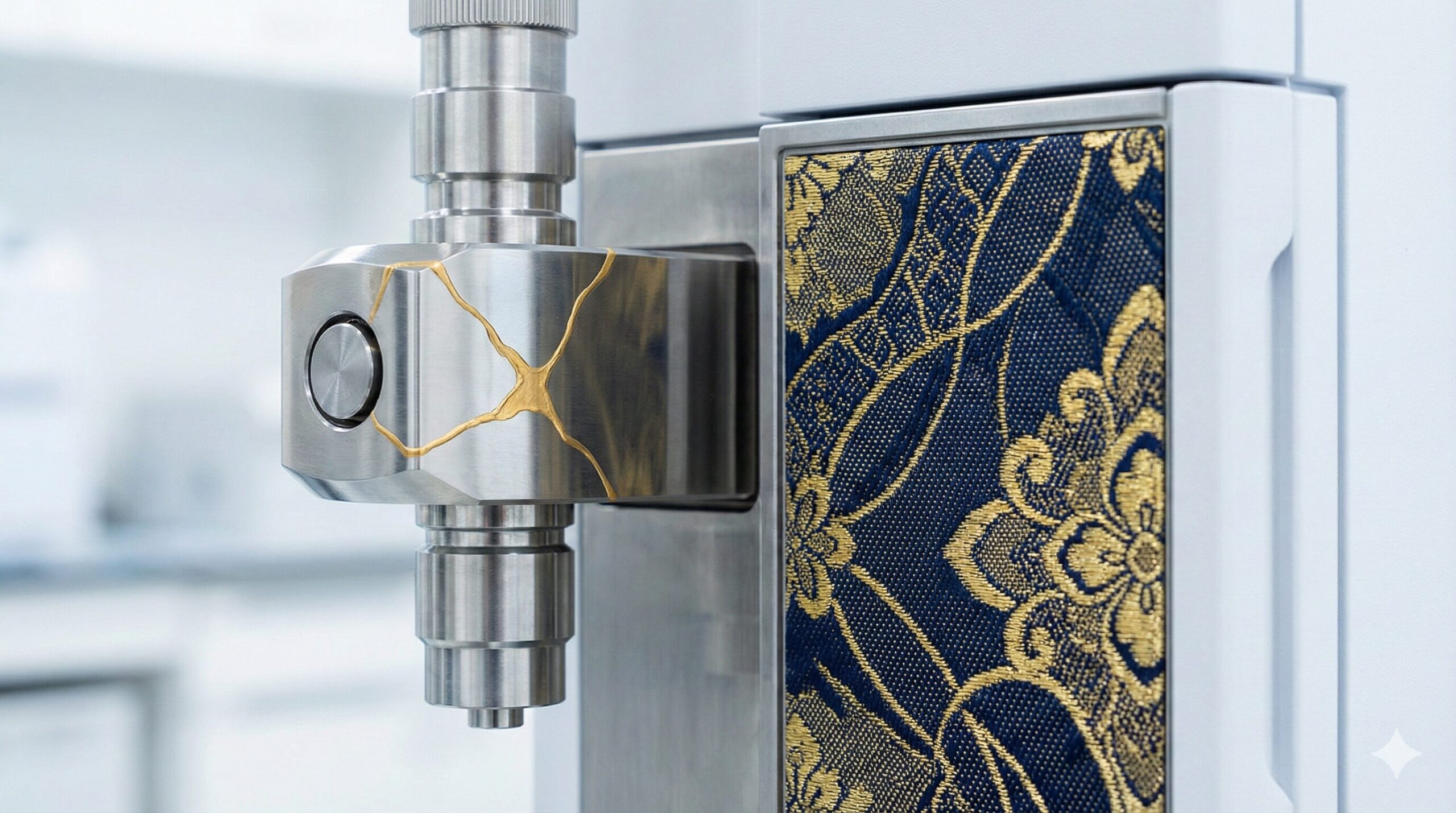 精密な分析装置に京都の伝統工芸である金継ぎと西陣織が融合した、技術と美意識が共鳴する「Craftech」のコンセプトイメージ