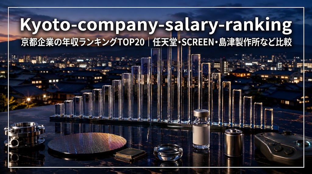 京都企業の年収ランキングと主要産業を表現したイメージ