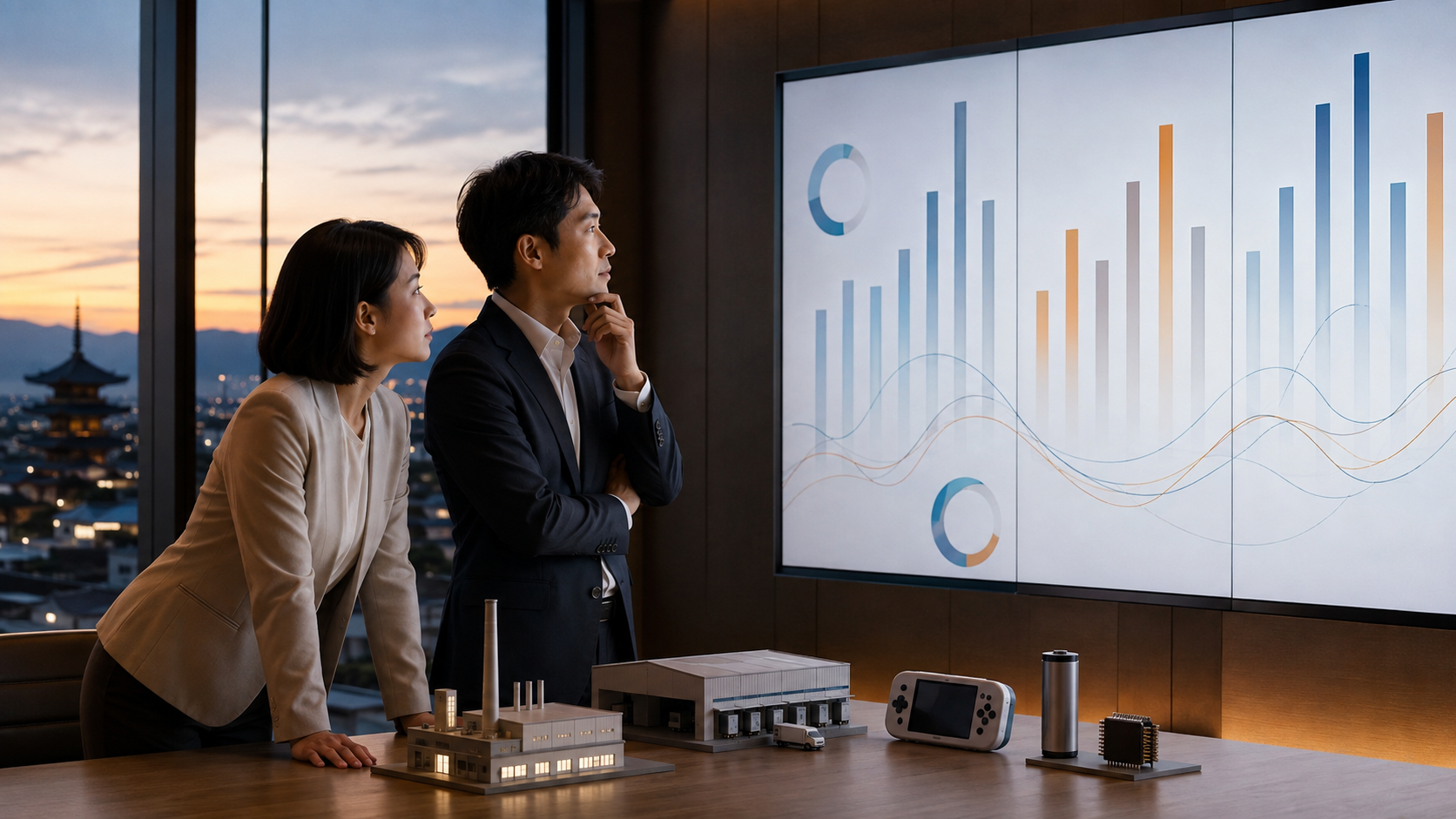 京都企業の売上規模と収益力をグラフで比較する日本人分析担当者