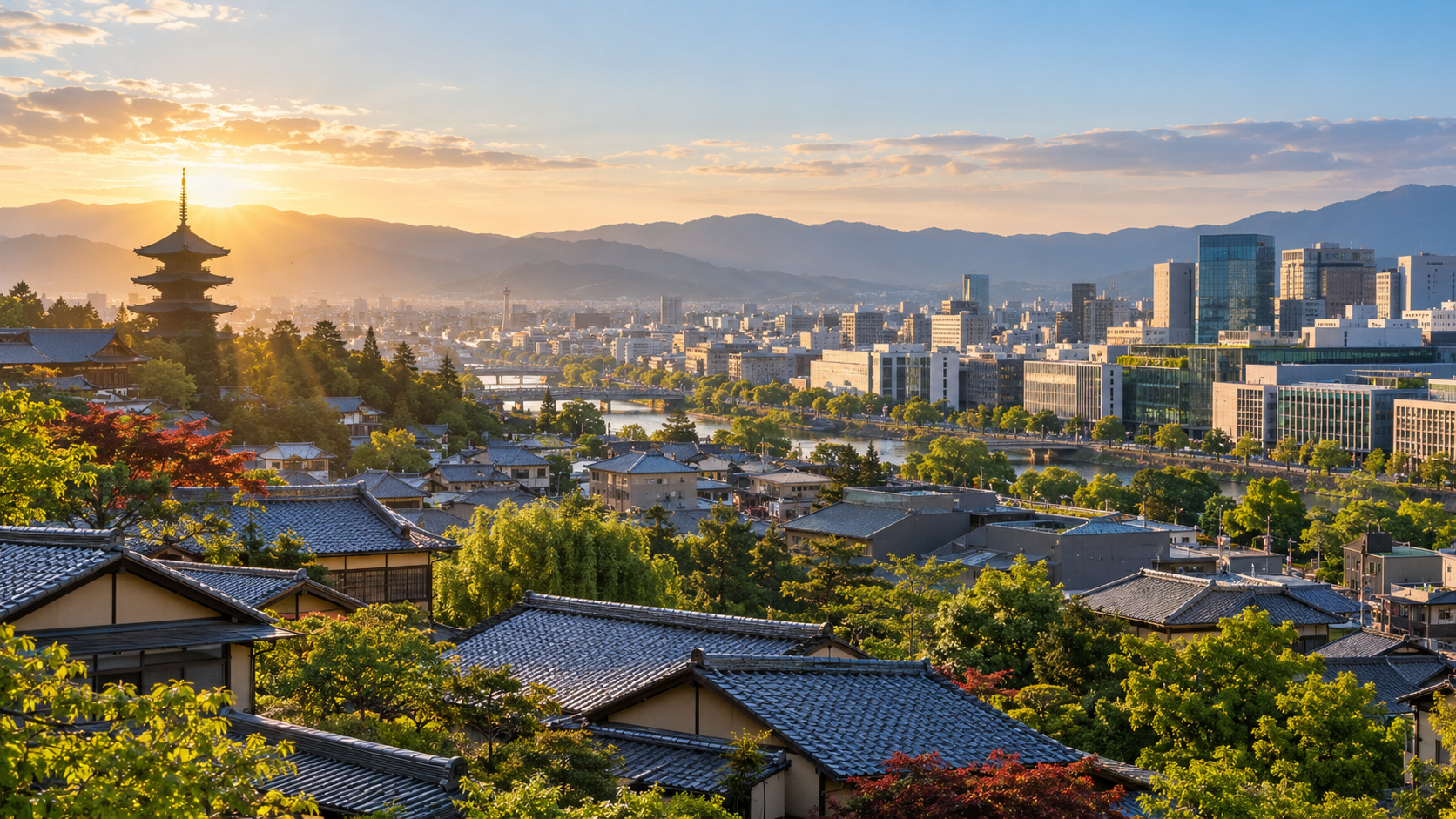 伝統的な町並みと現代企業が共存する京都の産業都市景観