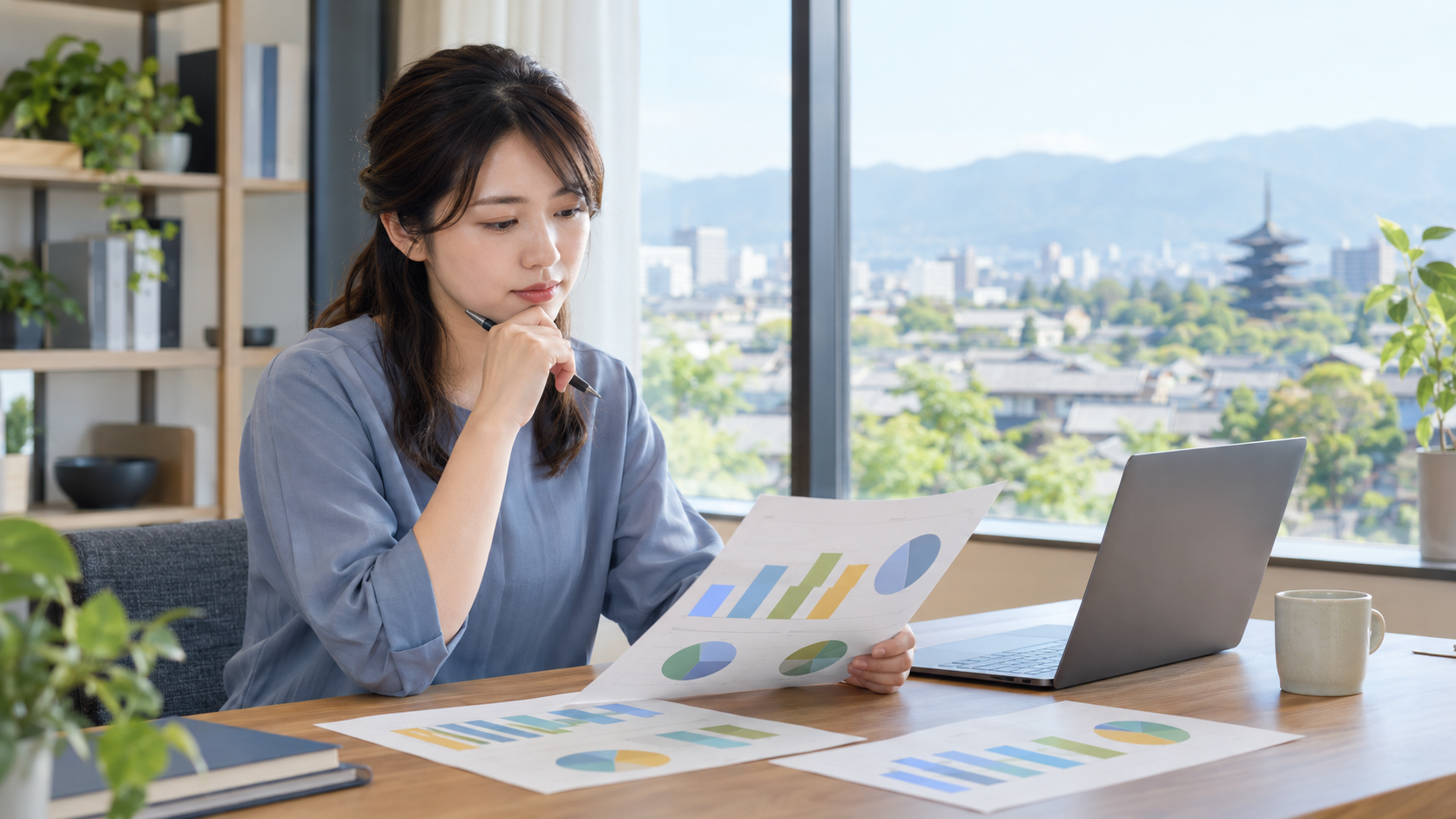 京都のホワイト企業を公開データで比較する女性