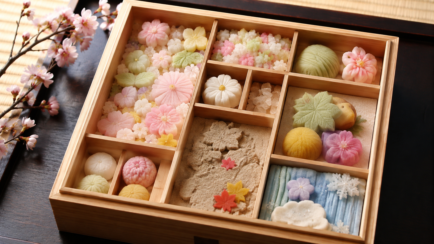 亀末廣の京のよすがをイメージした季節の京菓子の木箱詰め合わせ