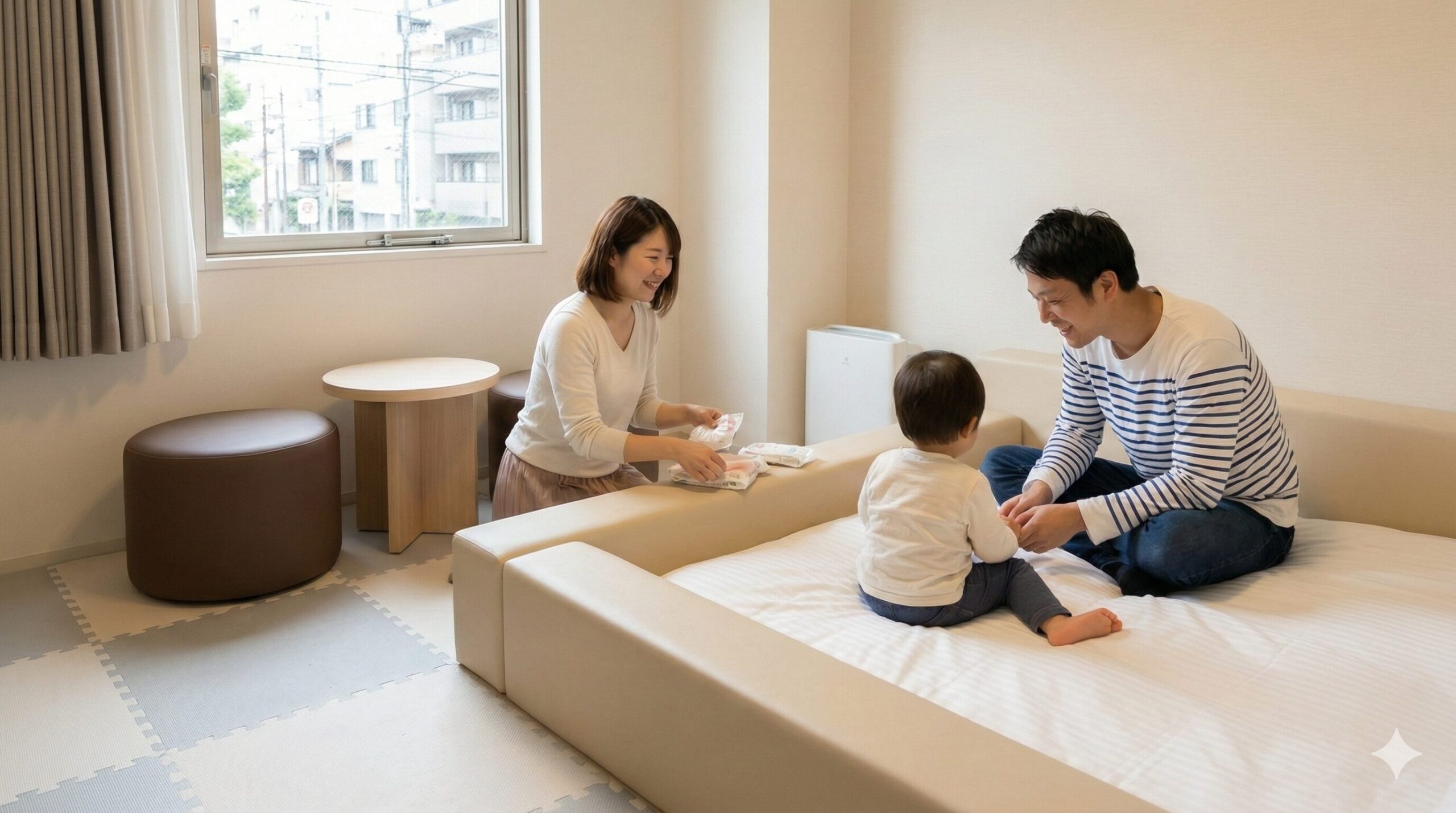 京都のファミリー向けホテルで、子供に嬉しいサービスを楽しむ日本人家族. 子連れ旅行に特化した神宿での快適な滞在。