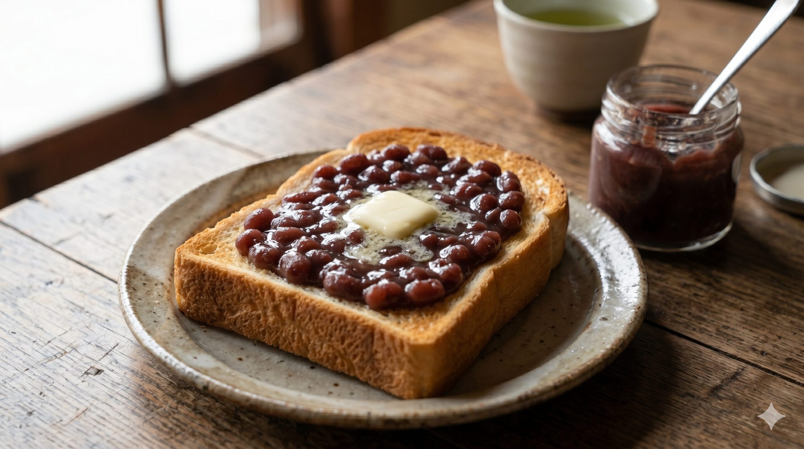 瓶詰めあんてぃーくを活用した、贅沢な小倉トーストの朝食イメージ