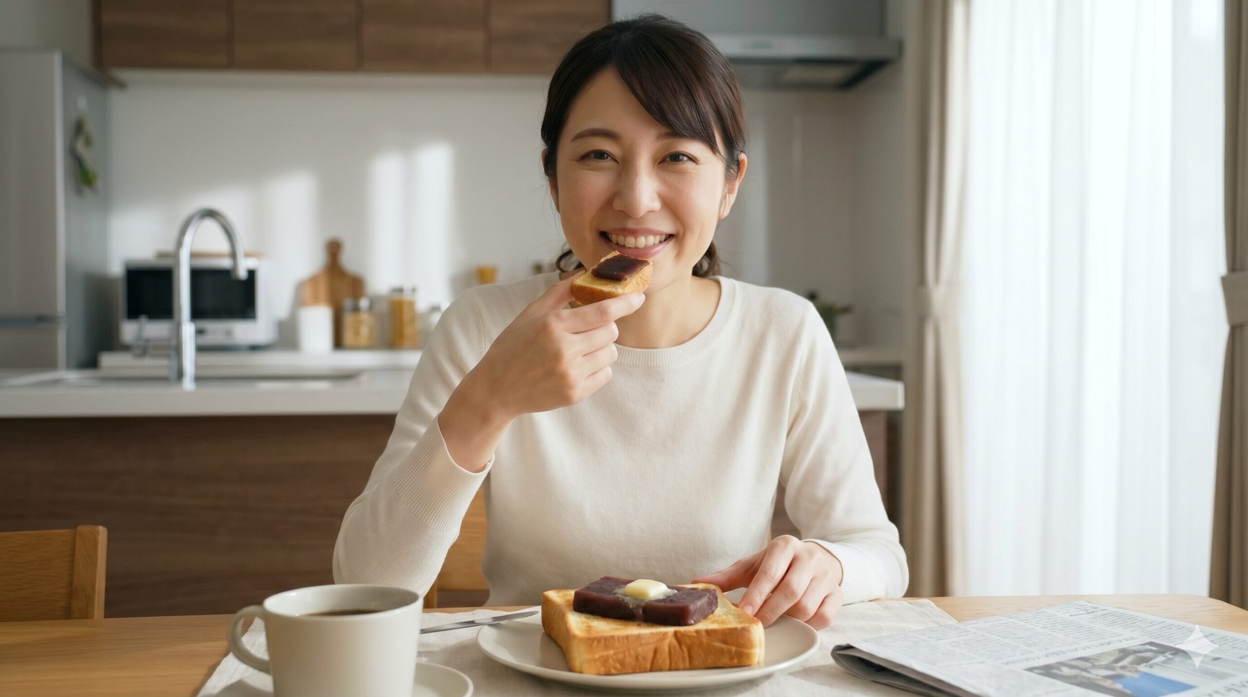 スライスようかんをトーストに乗せて焼くイメージ