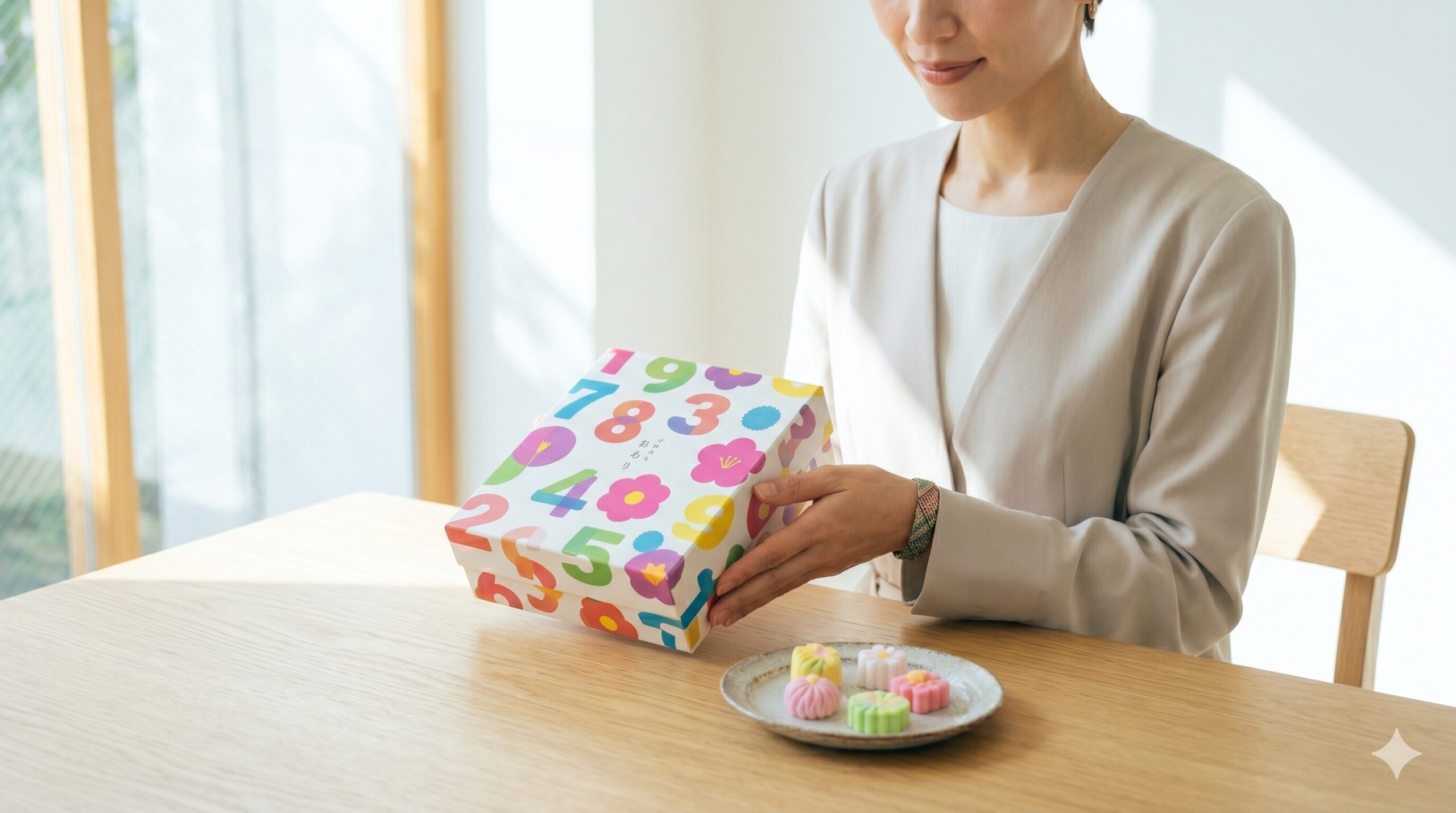 SOU・SOUデザインのパッケージと干菓子。
