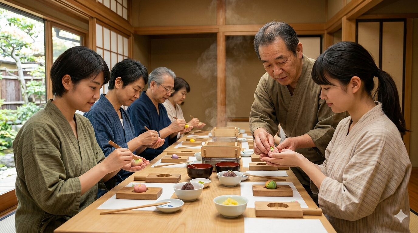 和菓子手作り体験教室の風景。