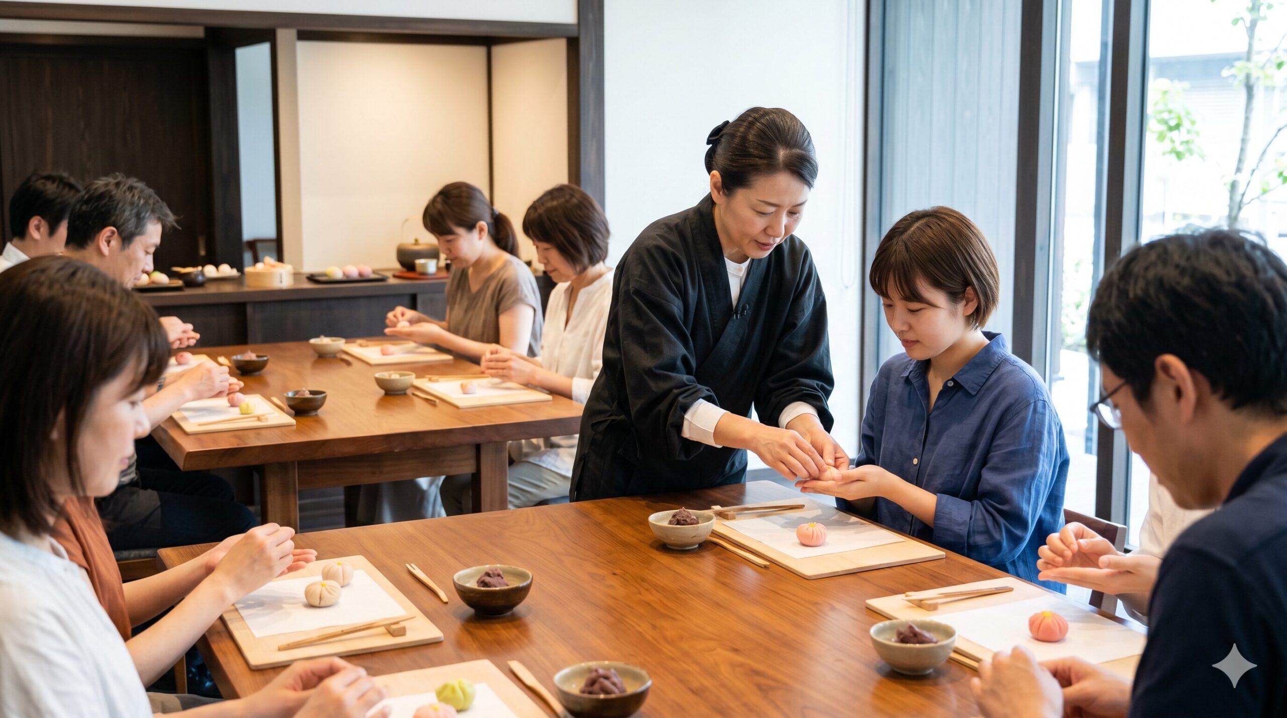 和菓子体験教室の様子。