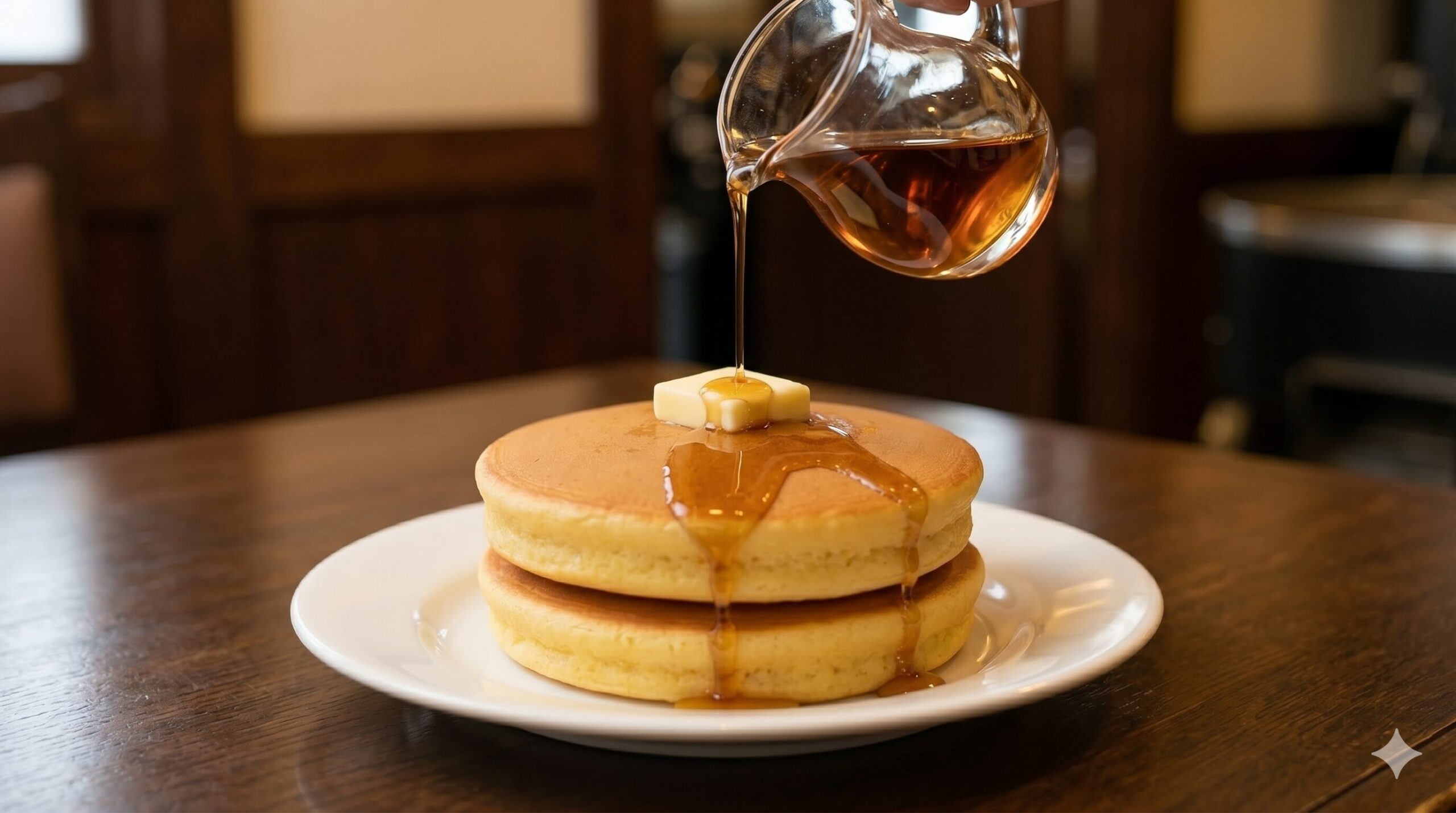 スマート珈琲店名物の、生地から手作りされ銅板でじっくり焼き上げられた厚焼きホットケーキ。