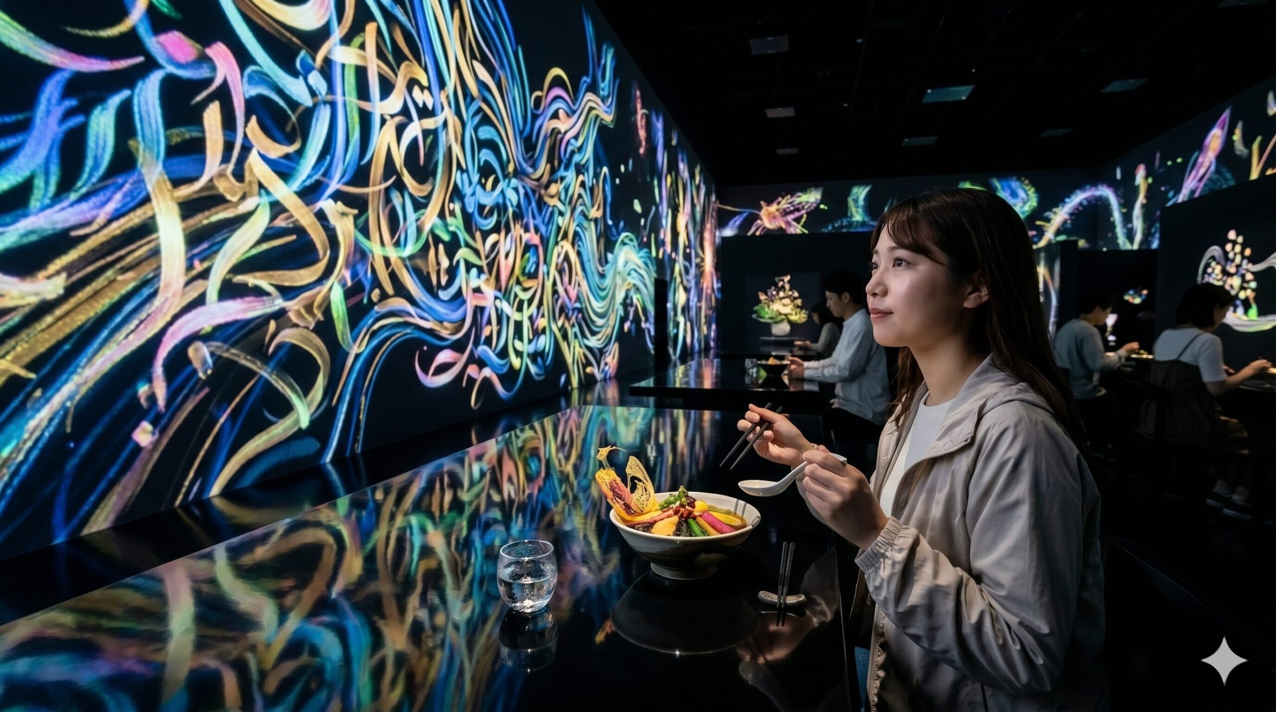 チームラボのアートに囲まれた空間で、美しいビーガンラーメンを味わえる京都のレストラン。