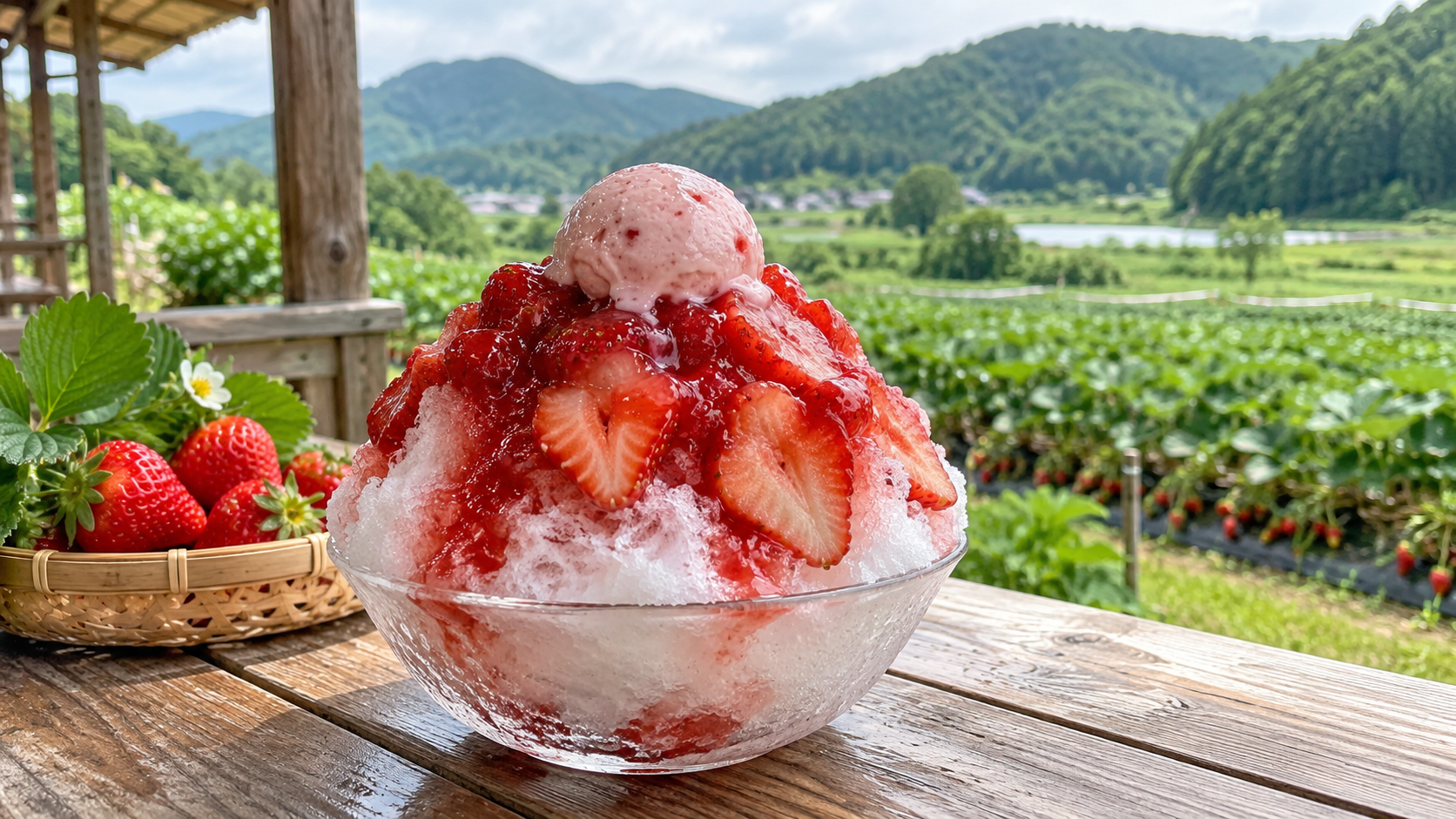 京都府亀岡のいちご農園で味わう果肉たっぷりのいちごかき氷