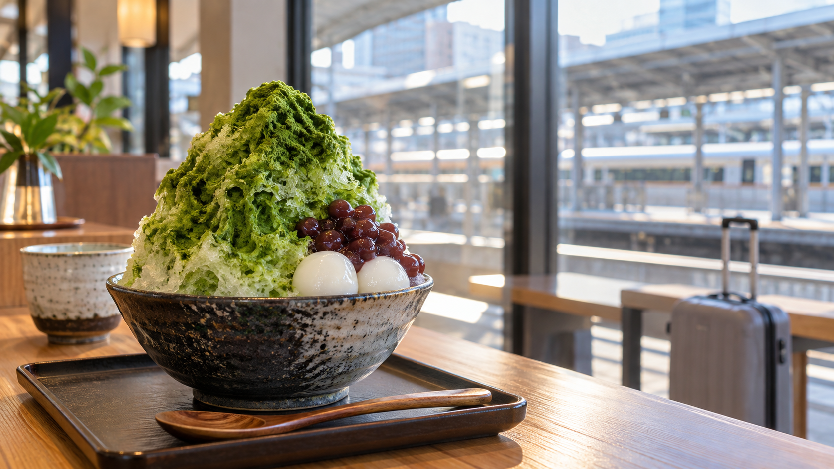 京都駅近くのカフェで味わう抹茶と小豆と白玉の宇治金時