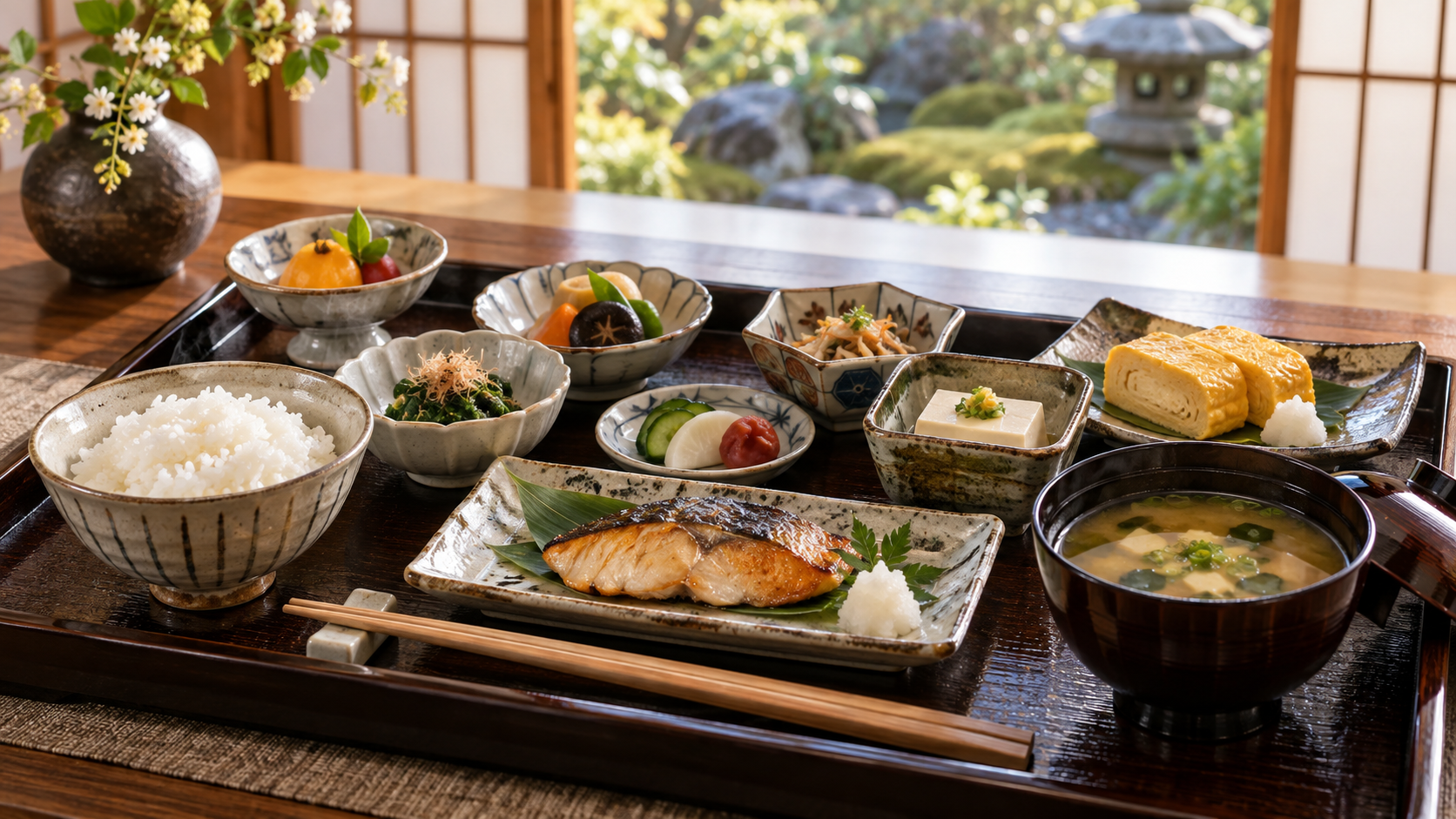 京都のホテルで味わう焼き魚や出汁巻き玉子を含む和朝食