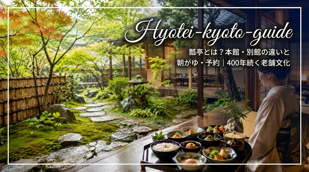 京都・南禅寺近くの老舗料亭瓢亭をイメージした日本庭園と朝がゆの食事風景