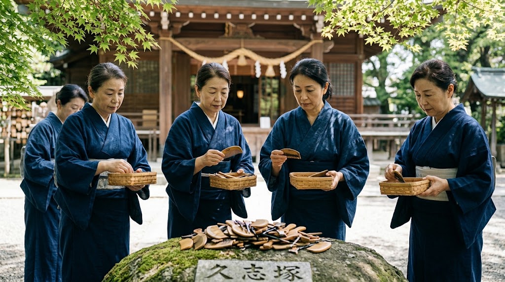 安井金比羅宮の久志塚前で使い古した櫛を供養する櫛まつりの神事