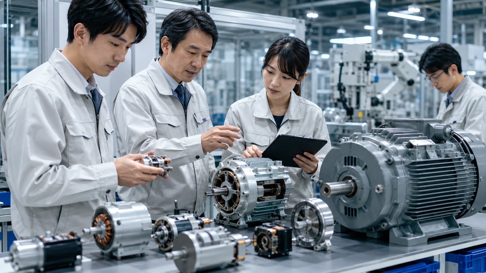 小型から大型まで幅広いモーター技術を開発するニデックをイメージした製造現場