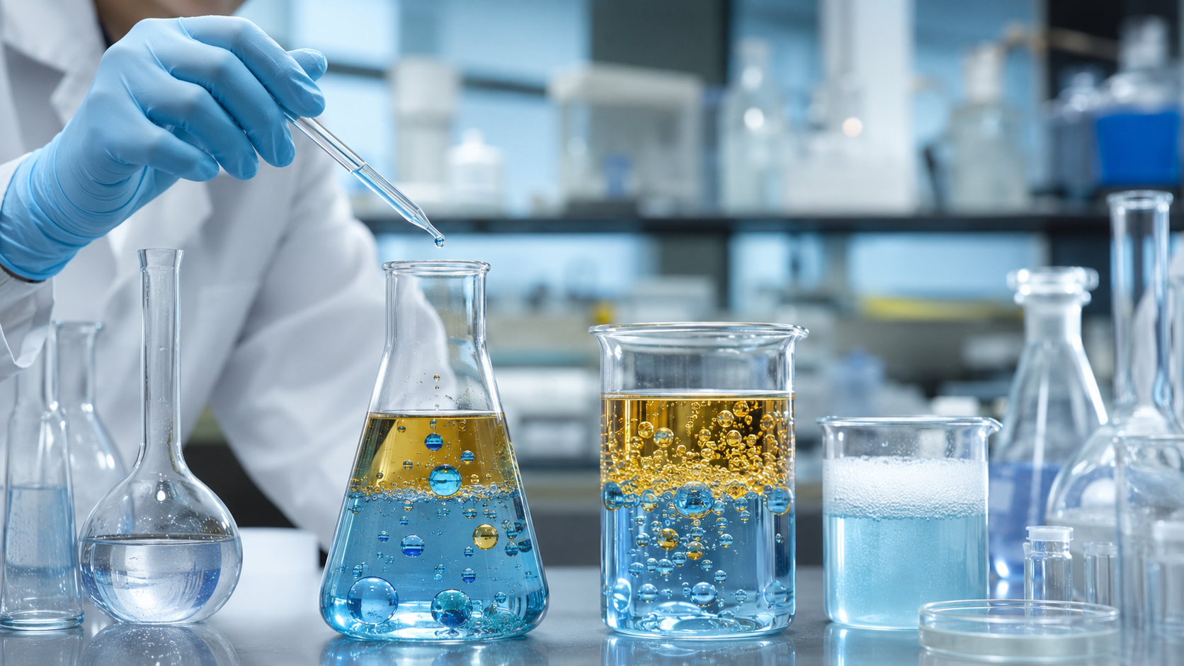三洋化成工業の強みである界面制御技術を表現した化学実験