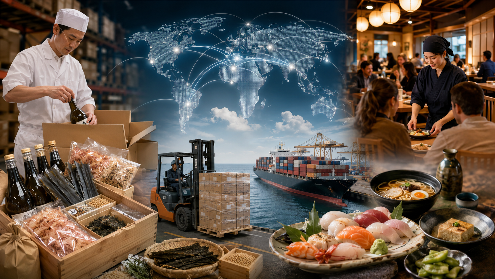 日本食材の海外物流と日本食文化を世界へ広げる宝酒造インターナショナルの事業イメージ