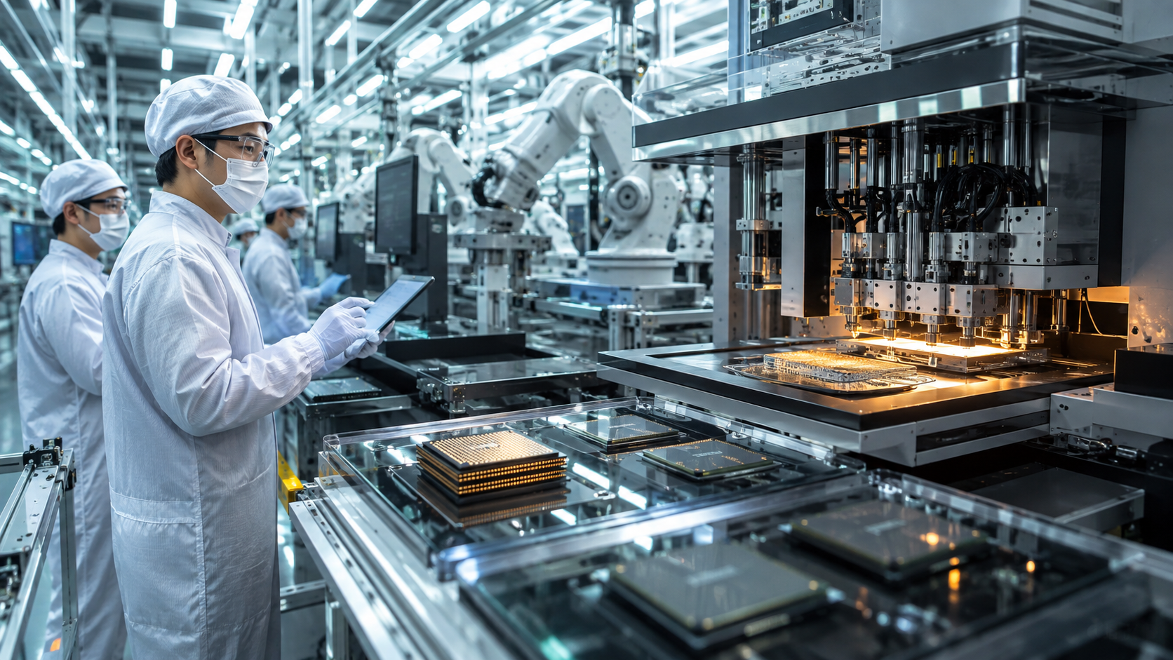 AI・HBM向け先端半導体パッケージを支えるTOWAの製造装置をイメージした工場