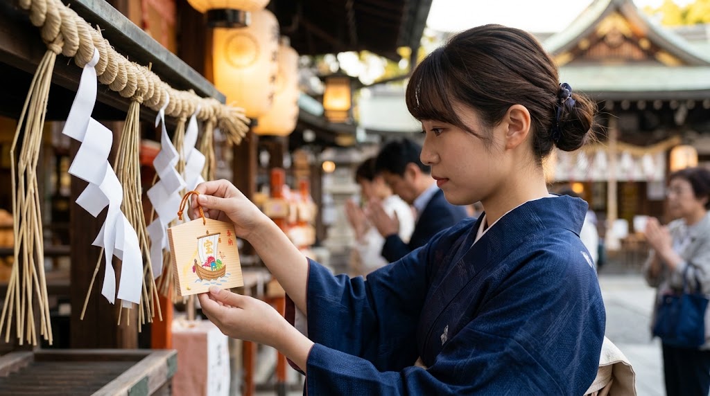 京都の安井金比羅宮にて、秋季金比羅大祭の神幸渡御（しんこうとぎょ）に向けた準備風景。伝統的な町家の作業場で、浴衣姿の日本人女性が、 chrysanthemums（菊）などの秋の花々で鳳輦（神輿）の台車を鮮やかに飾り付けている。